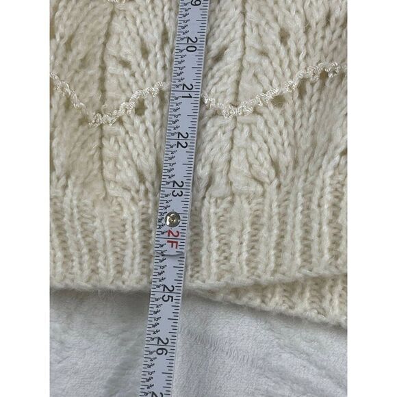 Christine Cardigan Sweater Women's Size M Ivory Acrylic Hand-Knit Long Sleeves - Picture 10 of 11
